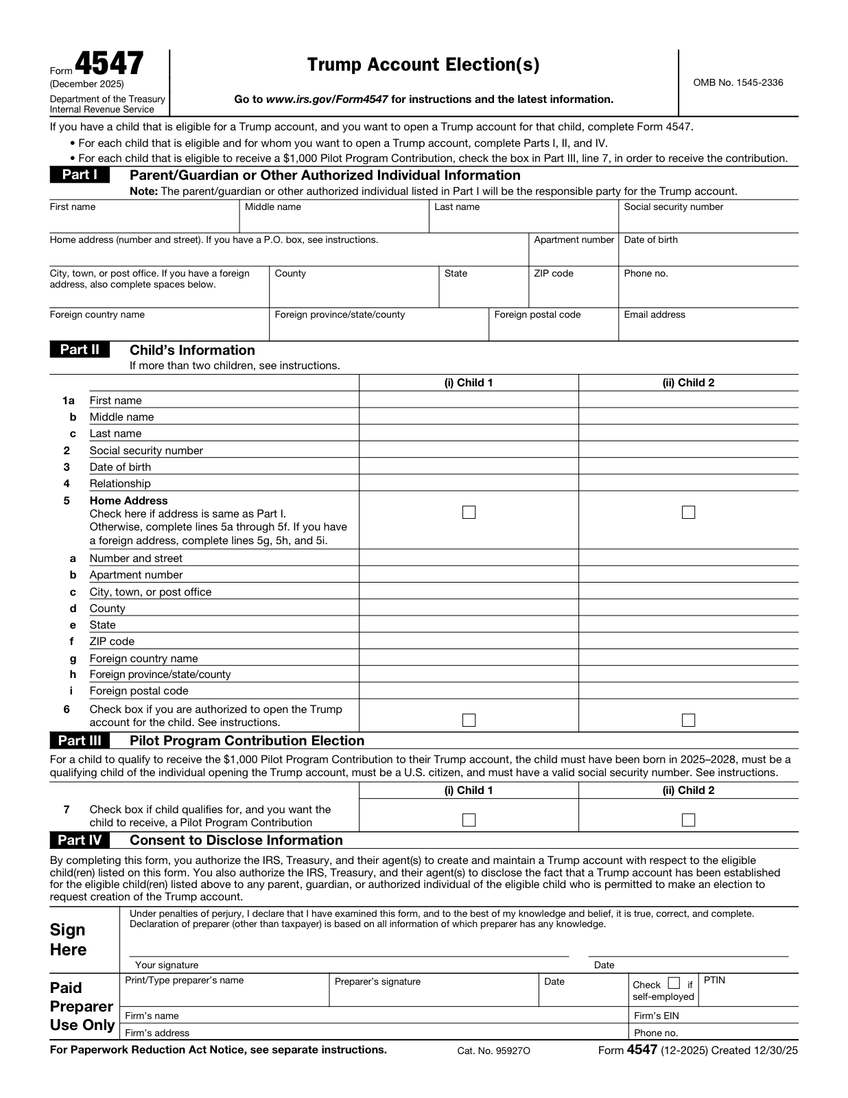 IRS Form 4547 — Trump Account Election(s)